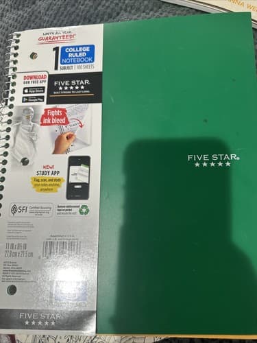 Five Star Wirebound Notebook, 1 Subject, 100 Sheets, College Ruled, Green - Image 1