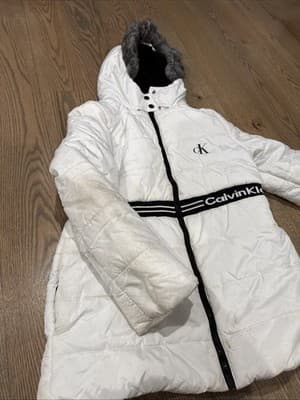 Calvin Klein Girl's Hooded Faux Fur Puffer Jacket Fleece Lining Size L 12/14 - Thumbnail 2
