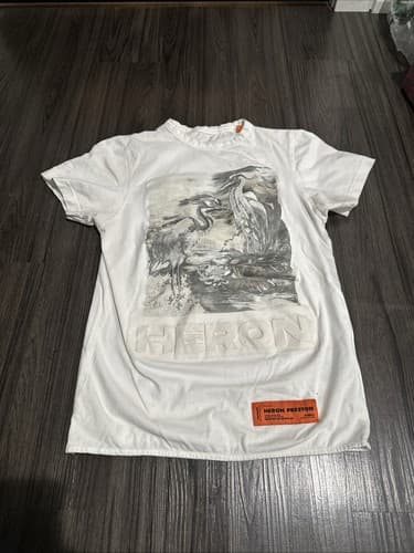 Heron Preston Graphic Heron Birds White Streetwear T Shirt Unisex Size XXS - Image 1