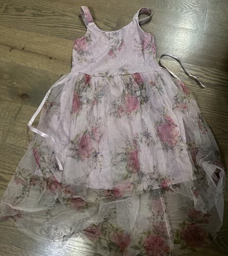 Pink & Violet Girls Sleeveless Dress Pink Flowers Size 6X - Image 1