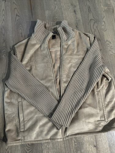 Claiborne Coat Size XXL Beige Sweater Sleeves Zip Jacket - Image 1