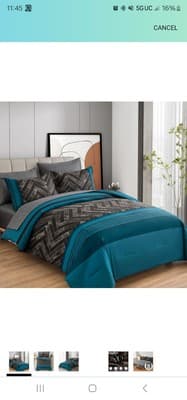 Luxudecor Teal Blue Comforter Set King Size-7 Pieces Blue and Black Stripe - Image 1