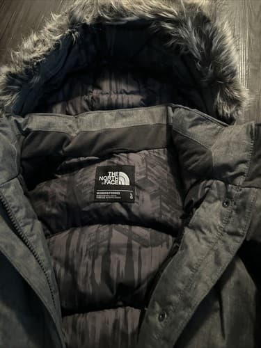 The North Face Womens Hood Fur Trim Down Puffer Coat Jacket Gray Large - Thumbnail 2