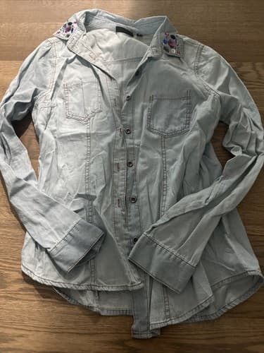 Shirt Womens/ Juniors Medium Blue Jean Long Sleeve Button Up Top - Image 1