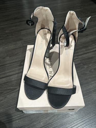 Black Womens Heels Sandals With Ankle Strap And Rhinestone Heel Azalea Wang 8.5 - Image 1