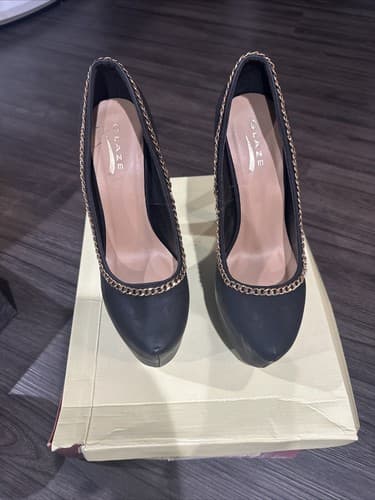 Women’s Glaze SHOES PLATFORM PUMPS Black With Gold Chain Size 9 - Image 1