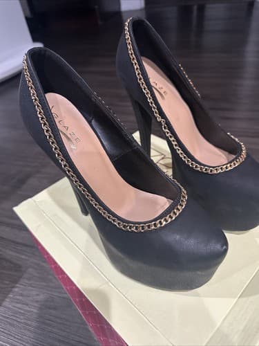 Women’s Glaze SHOES PLATFORM PUMPS Black With Gold Chain Size 9 - Thumbnail 2