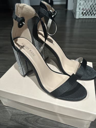 Black Womens Heels Sandals With Ankle Strap And Rhinestone Heel Azalea Wang 8.5 - Thumbnail 4
