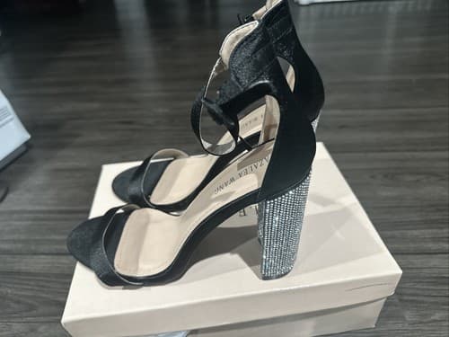 Black Womens Heels Sandals With Ankle Strap And Rhinestone Heel Azalea Wang 8.5 - Thumbnail 2