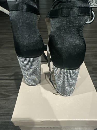 Black Womens Heels Sandals With Ankle Strap And Rhinestone Heel Azalea Wang 8.5 - Thumbnail 3