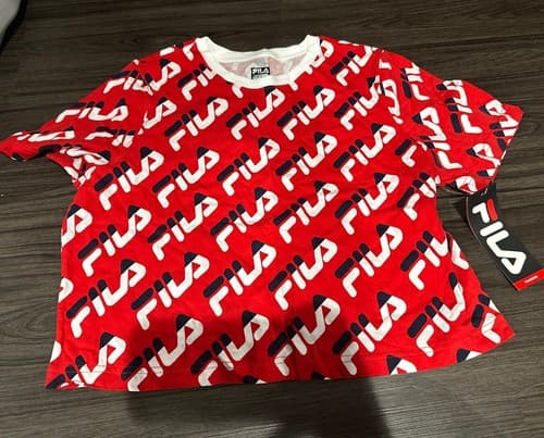 Fila Red Logo TShirt Cotton Youth Kids Crewneck Short Sleeve With Shorts Size S - Thumbnail 2