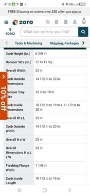 DAYTON Roof Curb:4C453 Nonventilated,6 3/8 in Curb Ht, 141/2 to 23 Curb Square. - Thumbnail 2