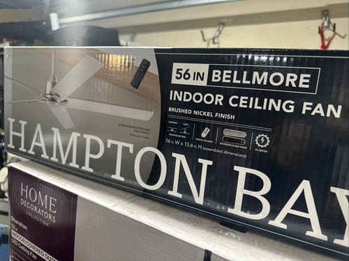 Hampton Bay Bellmore 56 in. Indoor Brushed Nickel Ceiling Fan w/ DC Motor+Remote - Image 1