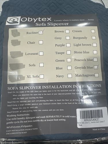 Obytex sofa slipcover recliner- Grayish Blue - Thumbnail 2