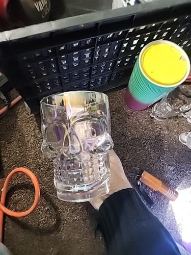3D RAINBOW HOLOGRAPHIC IRIDESCENT GLASS SKULL MUG WITH BONE HANDLE - Image 1