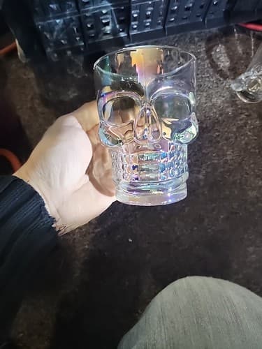 3D RAINBOW HOLOGRAPHIC IRIDESCENT GLASS SKULL MUG WITH BONE HANDLE - Thumbnail 3