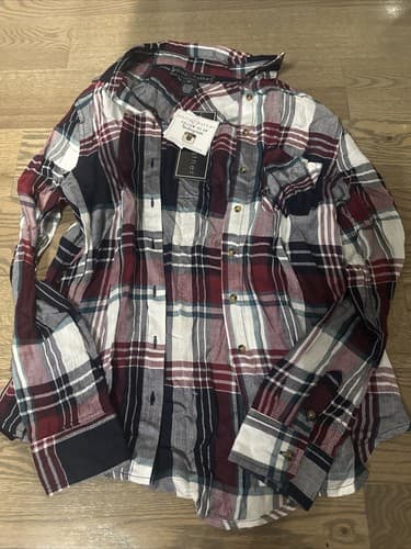 Polly Esther Womens Size M Navy/Red Plaid Pocket Button Up Shirt Long Sleeve - Image 1