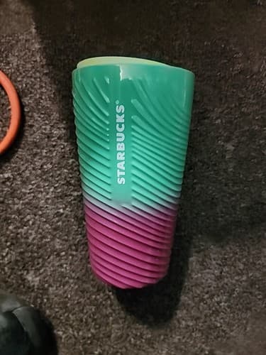 Starbucks Swirl Ceramic Coffee Travel Tumbler Mug - Pink/ Green - NEW - Thumbnail 2