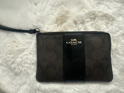 Coach Brown with Black Wristlet Corner Zip Canvas Leather - Image 1