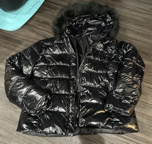Shein Men's/womens Zip Up Shiny Hooded Winter Coat Black Size XXL - Image 1