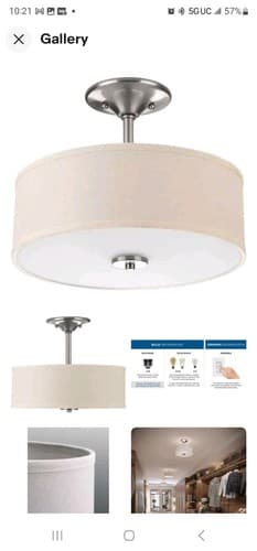 Progress Lighting 13 in. Brushed Nickel 2-Light Bedroom Ceiling Light Drum - Image 1