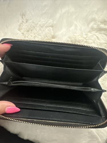 Greek Pattern Rhinestone Zipper Wallet Black And Gold - Thumbnail 2