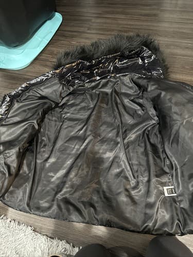 Shein Men's/womens Zip Up Shiny Hooded Winter Coat Black Size XXL - Thumbnail 3