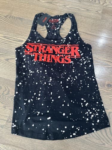 Stranger Things Black Bleach Splatter Tank Top Hot Topic Netflix Womens Sz L - Image 1