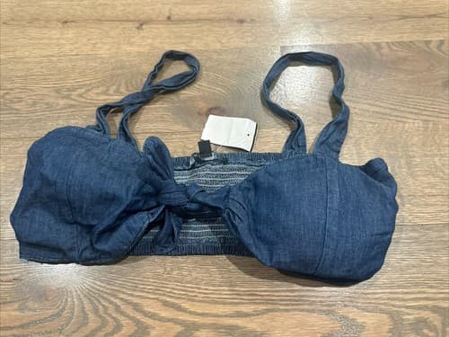Women's/juniors Tie-Front Cropped Tank Top - Size M Dark Wash - Image 1
