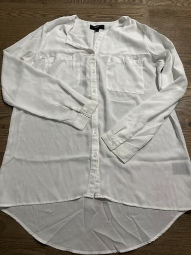 Womens Long Sleeve Top Medium White V neck - Image 1