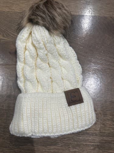 1Pc Unisex Pom-Pom Knit Hat, Y2K Style, Warm and Breathable, Ivory - Image 1