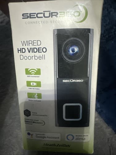 SECUR360 Wired Smart Video Doorbell with Camera and 2-Way Communication, Black - Image 1