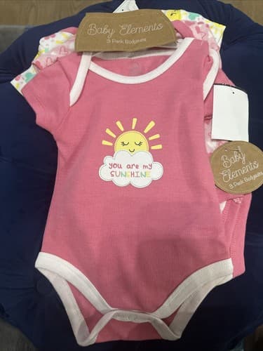 Baby Elements 3 Pack Bodysuit Short Sleeve Size 6/9m New - Image 1