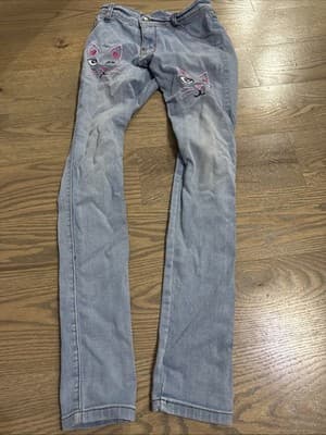 Helen’s Girls Jeans Size 16 Regular Comfortable Skinny Cat Print Pants - Image 1