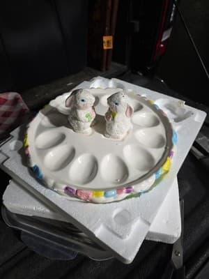 Decorative Spring Easter Deviled Egg Tray Bunny Shakers Holds 12 Eggs - Image 1