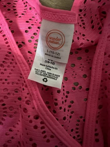 Beach Cover-Up Hot Pink Mesh Dress V Neck Large (10-12) - Thumbnail 2