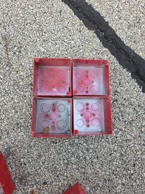 4x) Raco 911-3 Red 2-Gang Galvanized Square Electrical Box 2-1/8" Depth 1/2" KO - Image 1