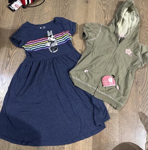 Girls Clothes Disney Minnie Mouse Dress Size 7 & A Carters Zip Up Shirt Size 6x - Image 1