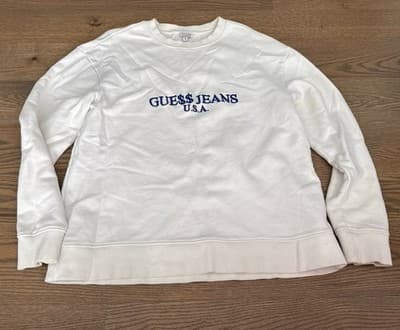 Guess Jeans Crewneck Sweatshirt Hip Hop White Pullover SZ Medium - Image 1