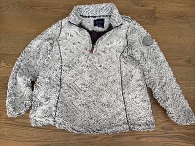 Simply Southern Gray Sherpa Pullover Sweatshirt Women’s Medium 1/4 Zip Teddy - Image 1
