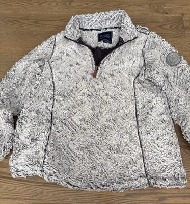 Simply Southern Gray Sherpa Pullover Sweatshirt Women’s Medium 1/4 Zip Teddy - Thumbnail 2