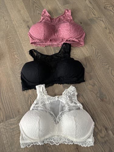 Pink Victoria’s Secret Lace Halter Bralette Size L Festival Sexy 3 Pack - Image 1