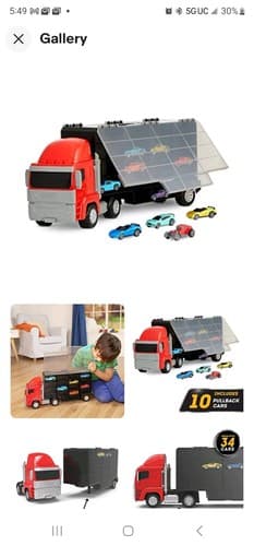 – Toy Truck Car Carrier — Truck Toy with 34 Storage Space – 10 Pull Back Cars... - Image 1