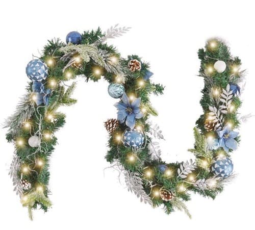 WANNA-CUL Pre-Lit 6 ft Silver Blue Christmas Garland Decor with Lights - Image 1