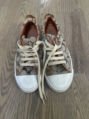 Women's COACH Bobbi Signature C Sneakers Orange/Tan Canvas Style Size 7 - Image 1