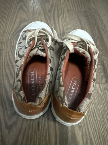 Women's COACH Bobbi Signature C Sneakers Orange/Tan Canvas Style Size 7 - Thumbnail 3