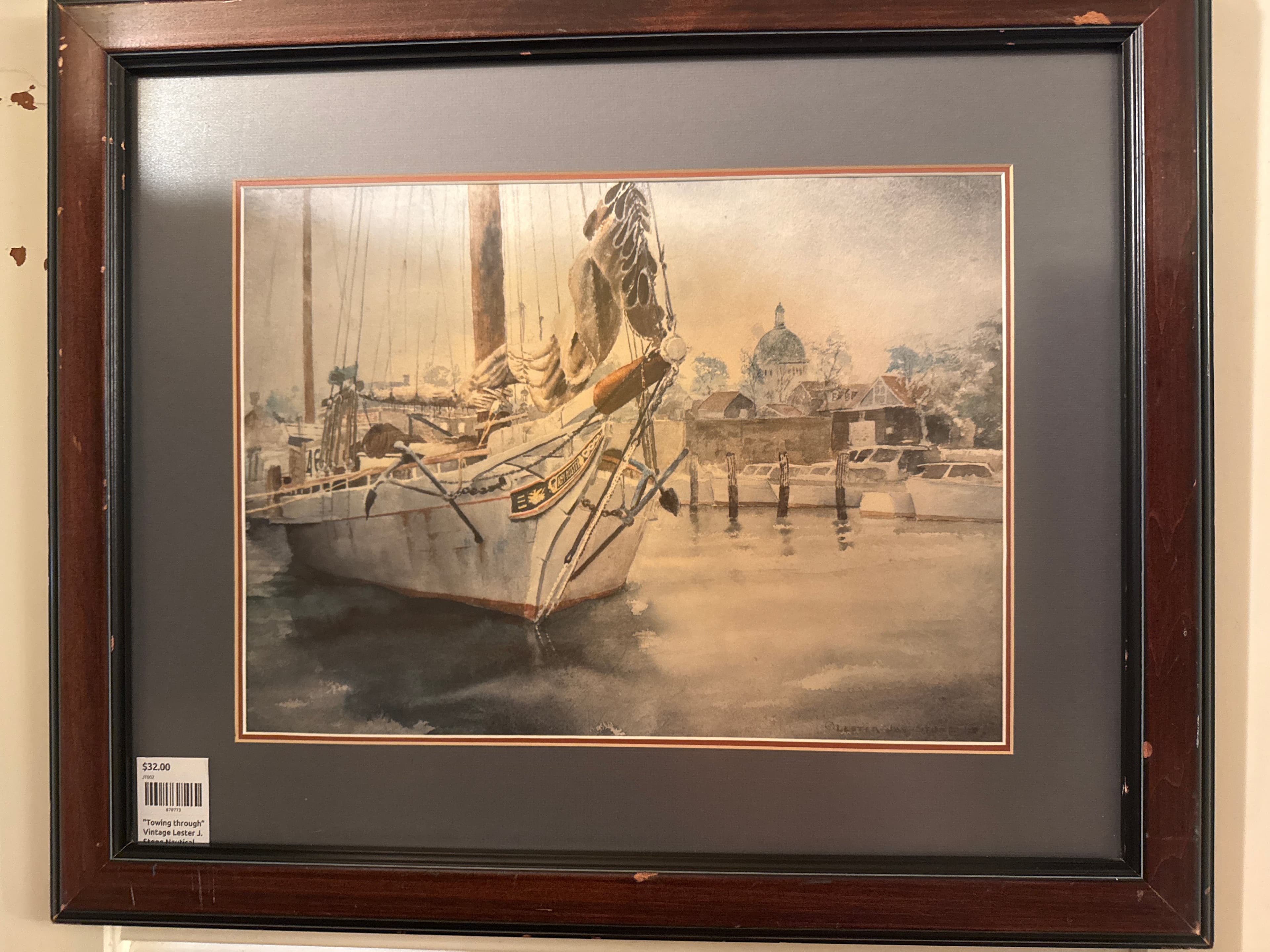 "Towing through" Vintage Lester J. Stone Nautical print