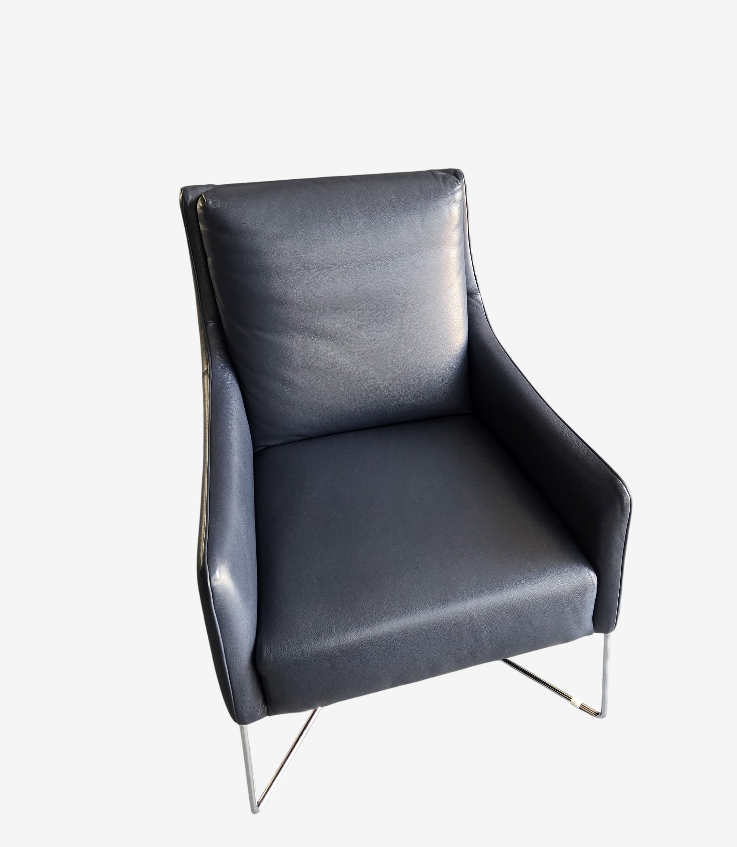 Natuzzi Editions Regina Armchair (CT15), Dark Blue Leather, Chrome base - Image 1