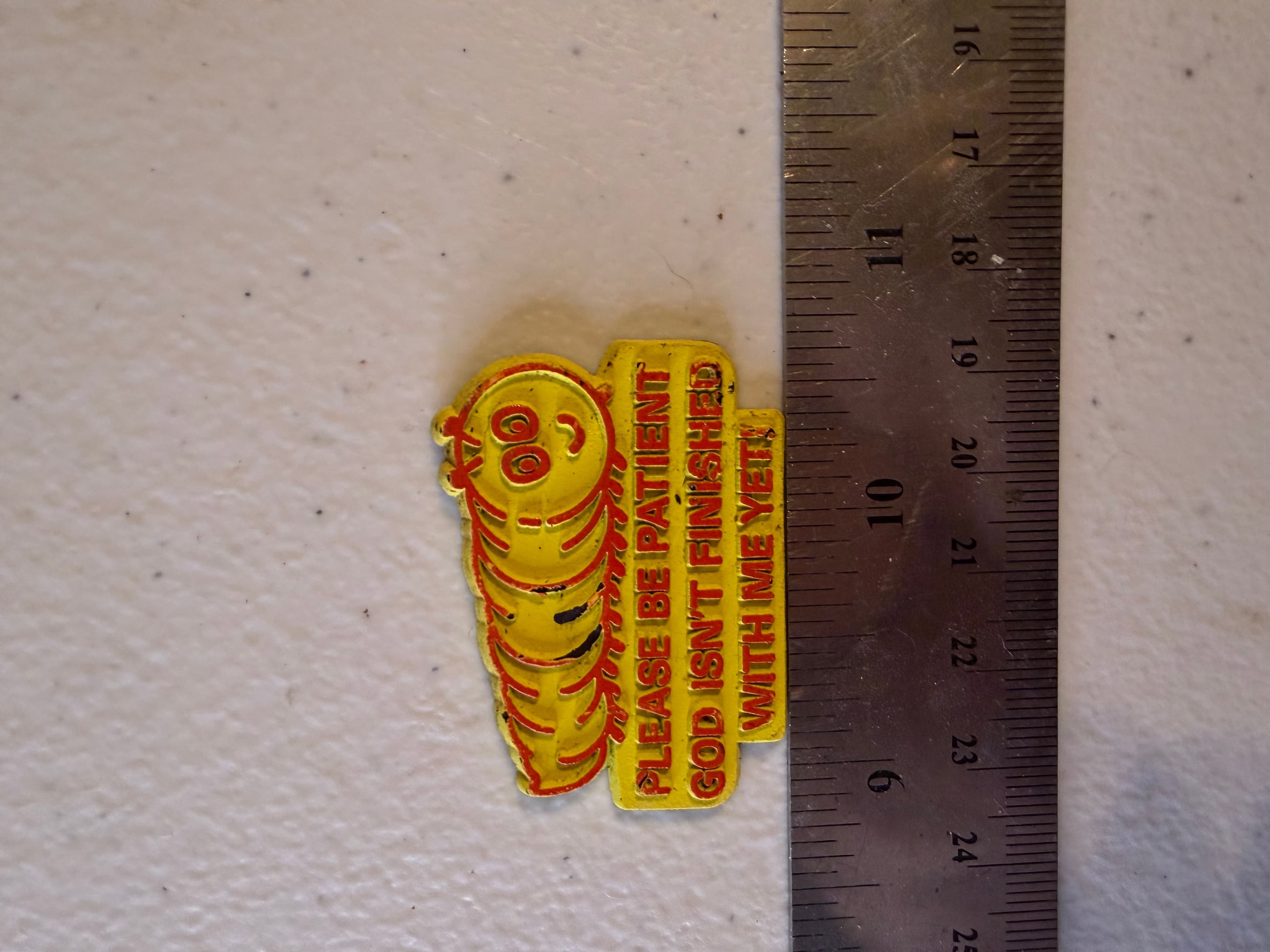 Vintage Caterpillar Magnet Please Be Patient God Isn't Finished Christian 70s 80 - Image 1