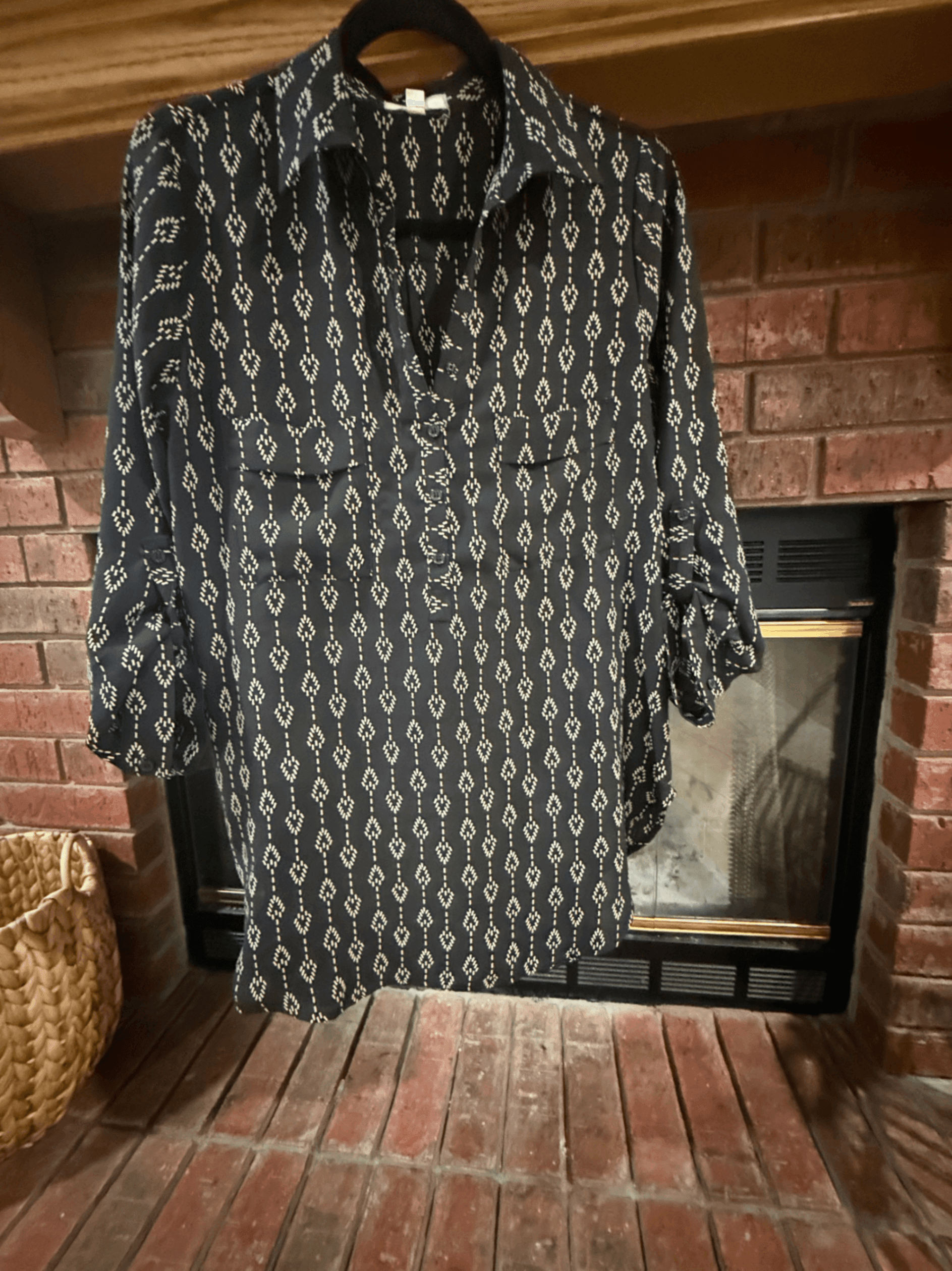 Pleione Black Patterned Long Sleeve Blouse Size S - Image 1